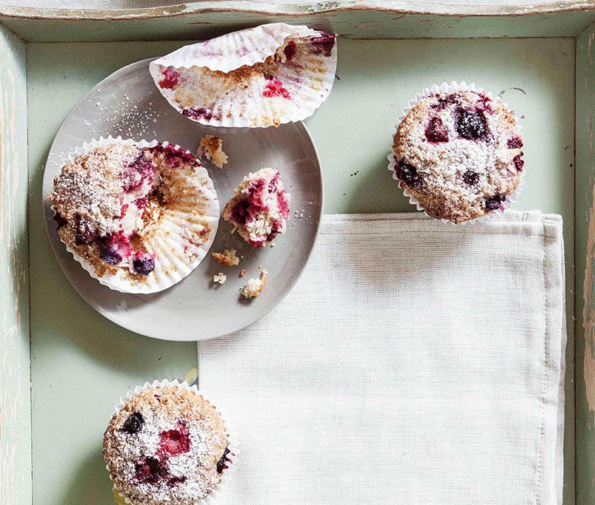 mixed berry coconut muffins